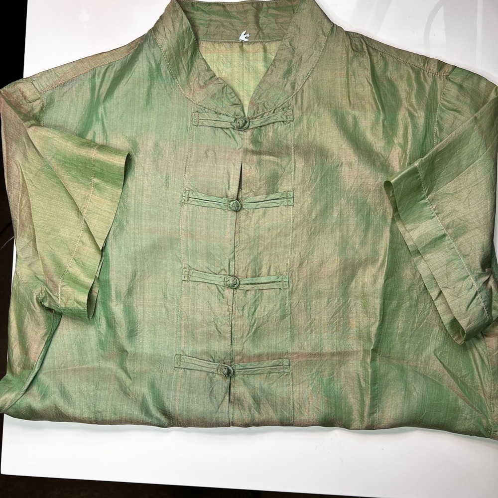 Silk Iridescent Green Kimono Top